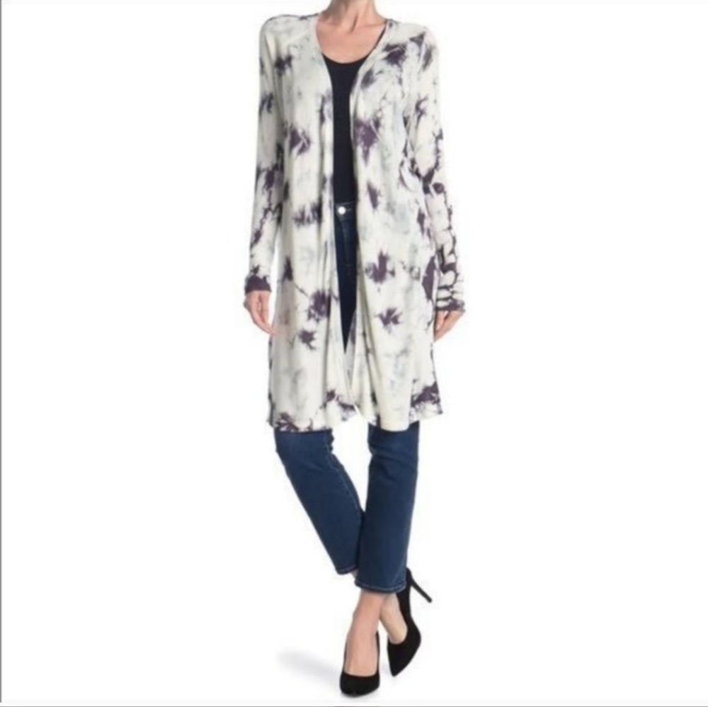 Sweet Romeo Tie Dye Long Open Cardigan Purple White